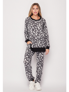 Brushed Leopard Lounge Set - Grey/Black