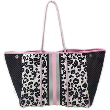 Leopard Neoprene Tote with Silver/Pink Stripe