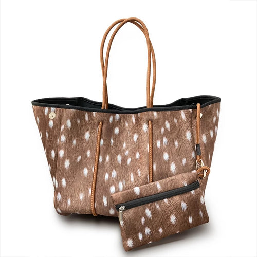 Spotted Fawn Print Neoprene Tote