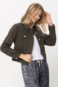 VERVET BY FLYING MONKEY  DISTRESSED OLIVE CLASSIC FIT JACKET