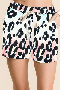 GRADATION LEOPARD PRINT SHORTS WITH TWILL TAPE - LIGHT BLUE/TAUPE