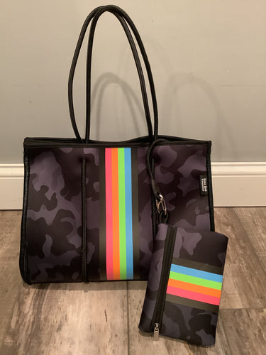 Camo and Rainbow Stripe Neoprene Tote 🌈