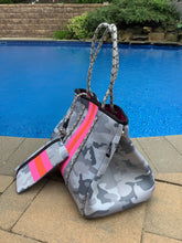 Grey Camouflage with Dark Orange/Pink Stripe Neoprene Tote bag 🧡💖