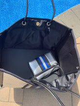 Silver Metallic Neoprene Tote with Blue & Black Stripe 💙🤍🖤