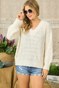 SOLID V-NECK SWEATER - IVORY