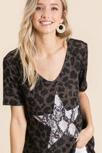 LEOPARD HACCI DEEP U NECK TOP WITH SNAKESKIN - CHARCOAL or OATMEAL. ** CLEARANCE FINAL SALE!!