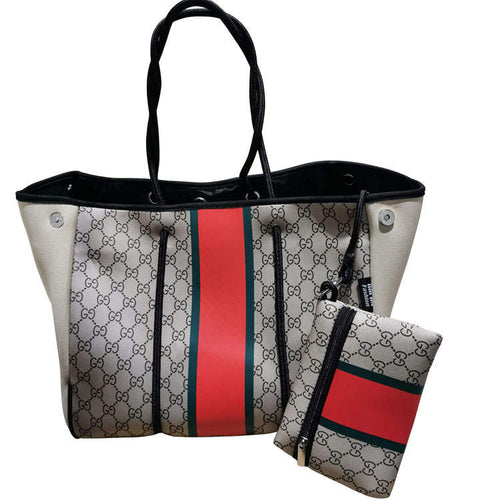 GG Red & Green Stripe Neoprene Tote