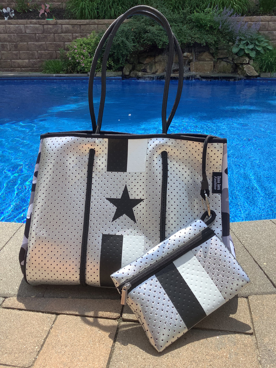 Silver Metallic Neoprene Tote with Star