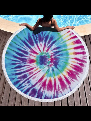 Rainbow Tie dye 60 inch round beach blanket/towel