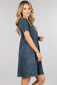 Chatoyant Casual T Shirt Dress With Pockets - Black or Blue Grey