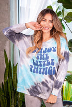 "ENJOY THE LITTLE THINGS" Tie Dye Long Sleeve Crew Neck Graphic tee