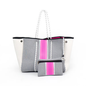 Grey & White with Pink Stripe Neoprene Tote bag