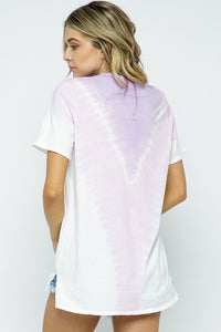 TIE DYE LOVE & PEACE DISTRESSED CUT TOP - WHITE /PURPLE