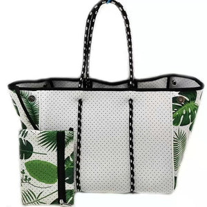 Tropical Neoprene Tote - White