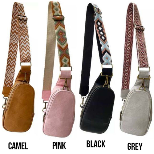 Vegan Leather Sling/ Belt Bag - Black, Grey, Camel or Pink