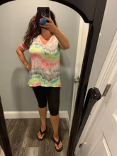 TIE DYE FRENCH TERRY DEEP U NECK TOP - MULTI  Clearance final sale