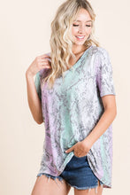 TIE DYE HAIRY DEEP U NECK SOFT KNIT TOP - BLUSH/GREY MULTI or LAVENDER/TURQUOISE MULTI