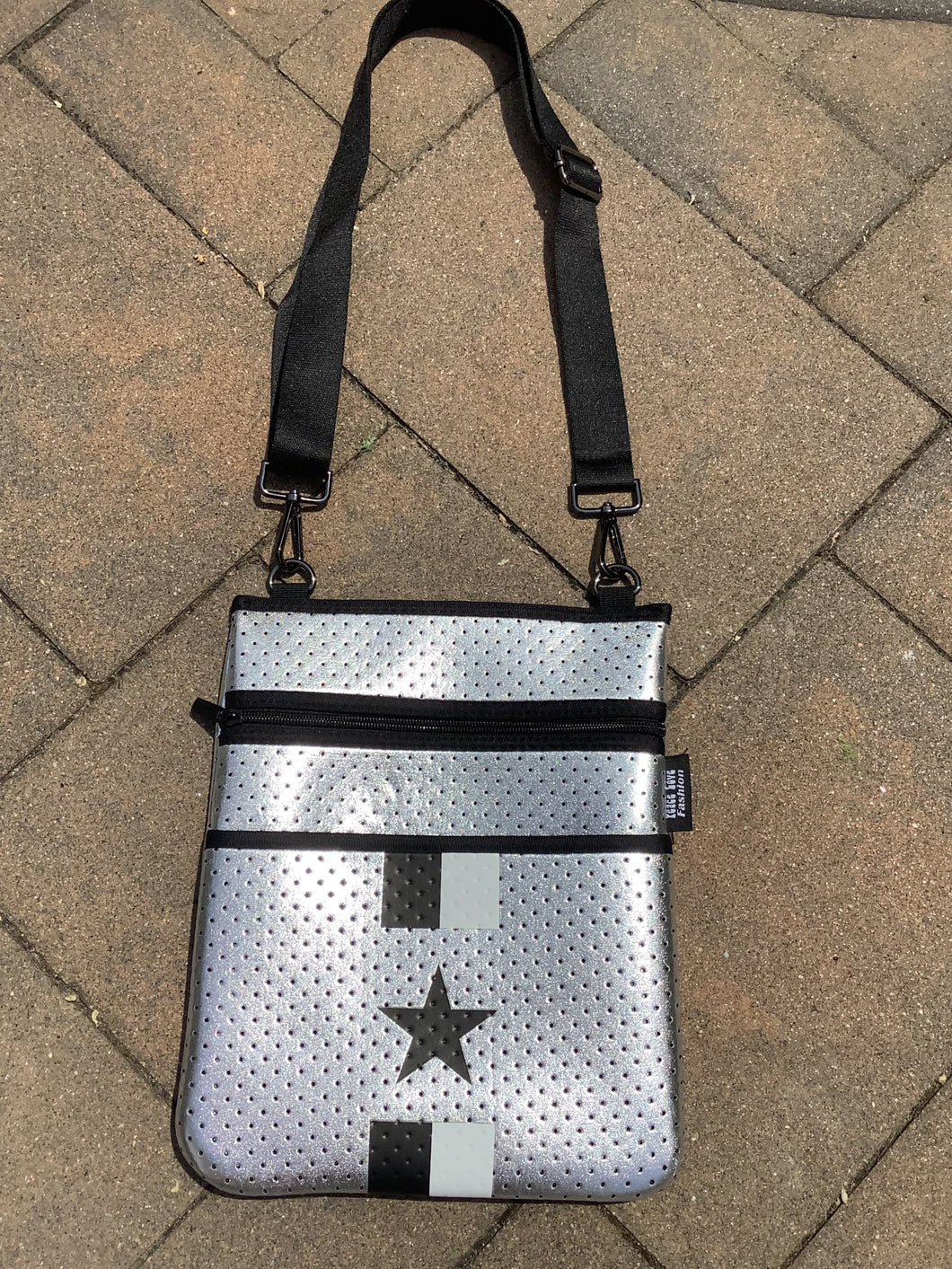 Silver Metallic Neoprene Crossbody w/ Black Star