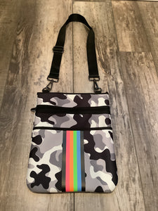 Camo neoprene crossbody with Rainbow stripe 🌈