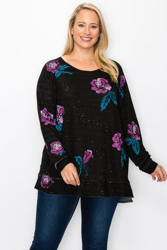 T-PARTY PLUS FLORAL PRINT ROUND NECK L/S TOP