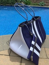 Navy with White Stripe Neoprene Tote