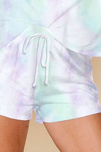 Tie-dye print knit shorts. Finished with elasticized waist and drawstrings - Mint Multi