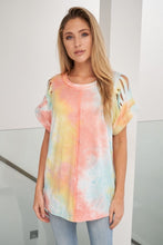 White Birch short sleeve tie dye knit top with a round neck featuring a loose fit and a cut out detail - MINT or  CORAL. CLEARANCE FINAL SALE!