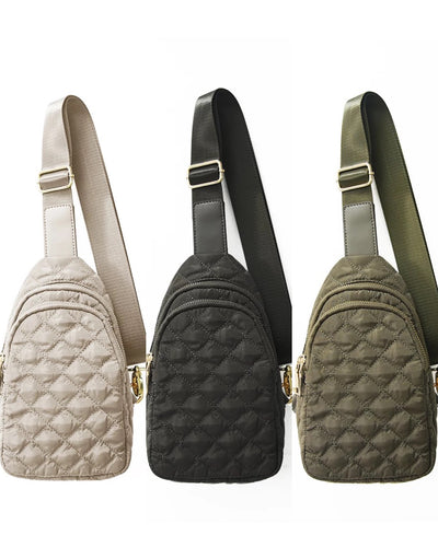 Nylon Quilted Puffer Sling/Chest Bag - Black, Olive or Ivory