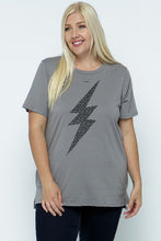 PLUS WOMEN GRAPHIC TEE LIGHTNING DISTRESSED CUT TOP ⚡️- BLACK OR GREY