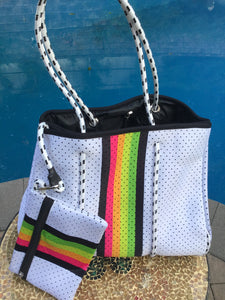 White with Rainbow Stripe Neoprene Tote Bag 🌈