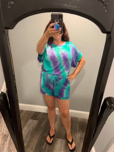 TIE DYE DOLMAN TOP N BOTTOM SET - 💚 JADE/PURPLE 💜. Clearance!