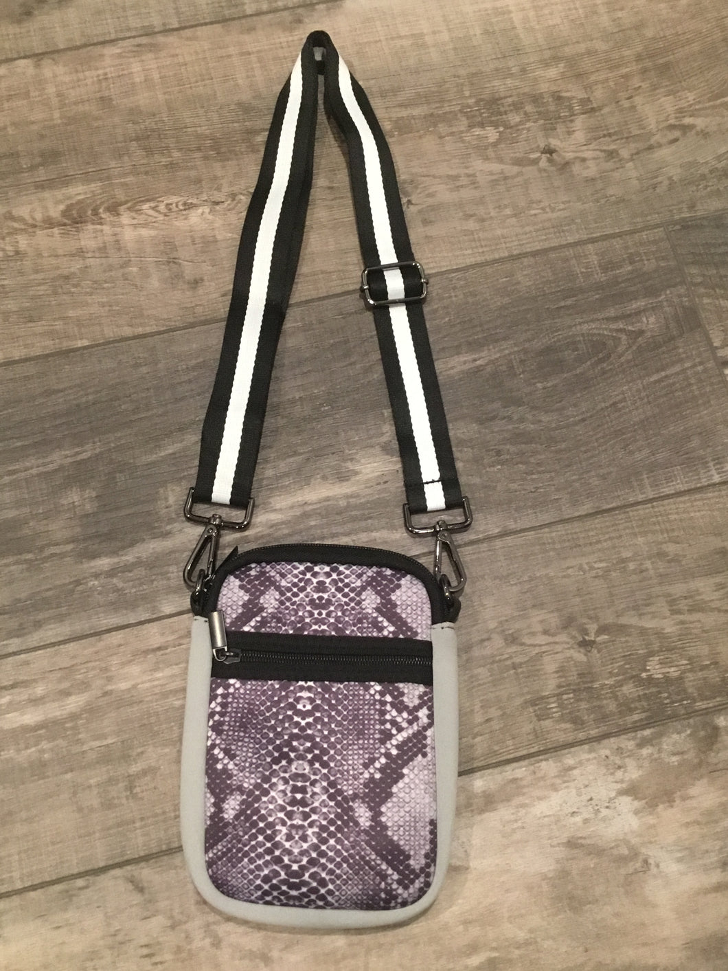 GREY/PURPLE SNAKE WITH MULTI ZIPPER NEOPRENE PHONE HOLDER W/1.25