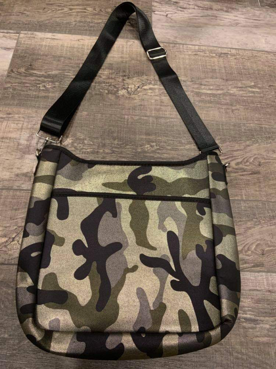 Neoprene Messenger with Solid Black Strap - Metallic Camo