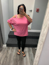 Plus Size Solid One Shoulder Strap Casual Top -Pink or Coral