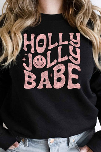 HOLLY CHRISTMAS JOLLY GRAPHIC SWEATSHIRT PREMIUM COTTON UNISEX SIZING CLASSIC FIT BEST OF THE BEST - BLACK