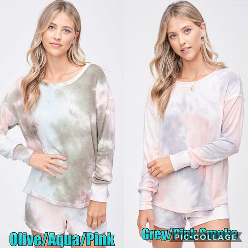 Tie dye lounge wear set - Olive/Aqua/Pink or Grey/Pink Smoke.