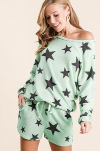 STAR PRINT SWEATER KNIT SHORTS - Lavender, Sage or Taupe