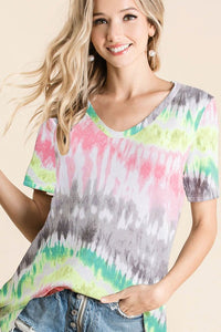 TIE DYE FRENCH TERRY DEEP U NECK TOP - MULTI  Clearance final sale