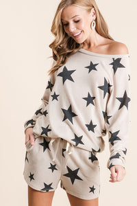 STAR PRINT SWEATER KNIT TOP - Lavender, Sage or Taupe