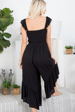 SOLID SMOCKED JUMPSUIT - BLACK