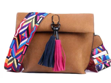 Faux Suede Tassel Fold Over Crossbody - Camel or Black