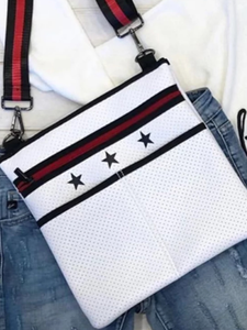 White Neoprene Crossbody Black Stars