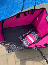 Grey/Black Leopard Neoprene Tote with Pink Stripe