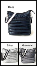 Puffer Crossbody with Striped Strap - Black, Silver or Gunmetal