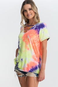 Tie Dye Crisscrossed Top - Coral Purple