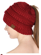 C.C Metallic Messy Bun tail beanie