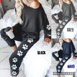 Paw Print Lounge Set - Assorted Colors   Black 🐾, Grey 🐾, Navy 🐾