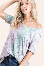 TIE DYE HAIRY DEEP U NECK SOFT KNIT TOP - BLUSH/GREY MULTI or LAVENDER/TURQUOISE MULTI