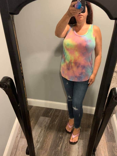 TIE-DYE TOP WITH A DEEP ROUND NECKLINE, SLEEVELESS, AND CURVED HEM - MULTI