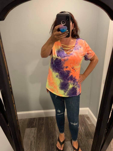 Tie Dye Crisscrossed Top - Coral Purple